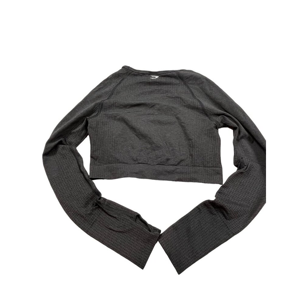 Gymshark Crop Top Women Medium Gray Seamless Long Sleeve Thumb Holes Workout - Picture 2 of 11